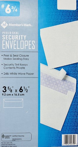 Member's Mark #6 3/4 Peel & Seal Security Envelopes, 500 Count - Bellso